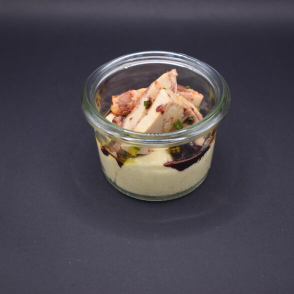 Verrine de Luxe : Crème de Panais fumé, Foie gras mariné