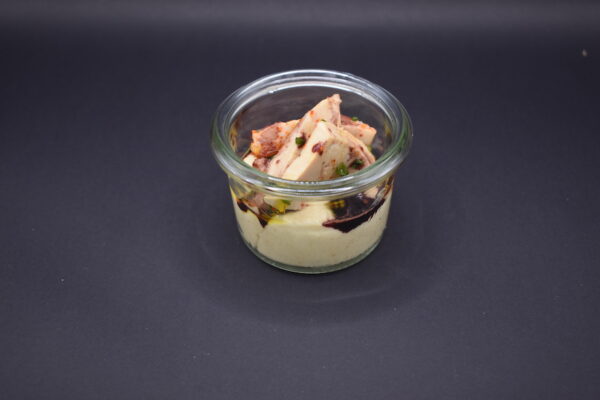 Verrine de Luxe : Crème de Panais fumé, Foie gras mariné